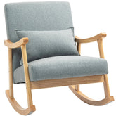 Chaise à bascule pour allaitement en bois avec coussin blanc, conçue pour confort et soutien lors de l'allaitement.