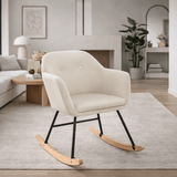 Chaise à bascule scandinave blanche pour allaitement, design moderne et confortable, idéale pour la détente et le confort.