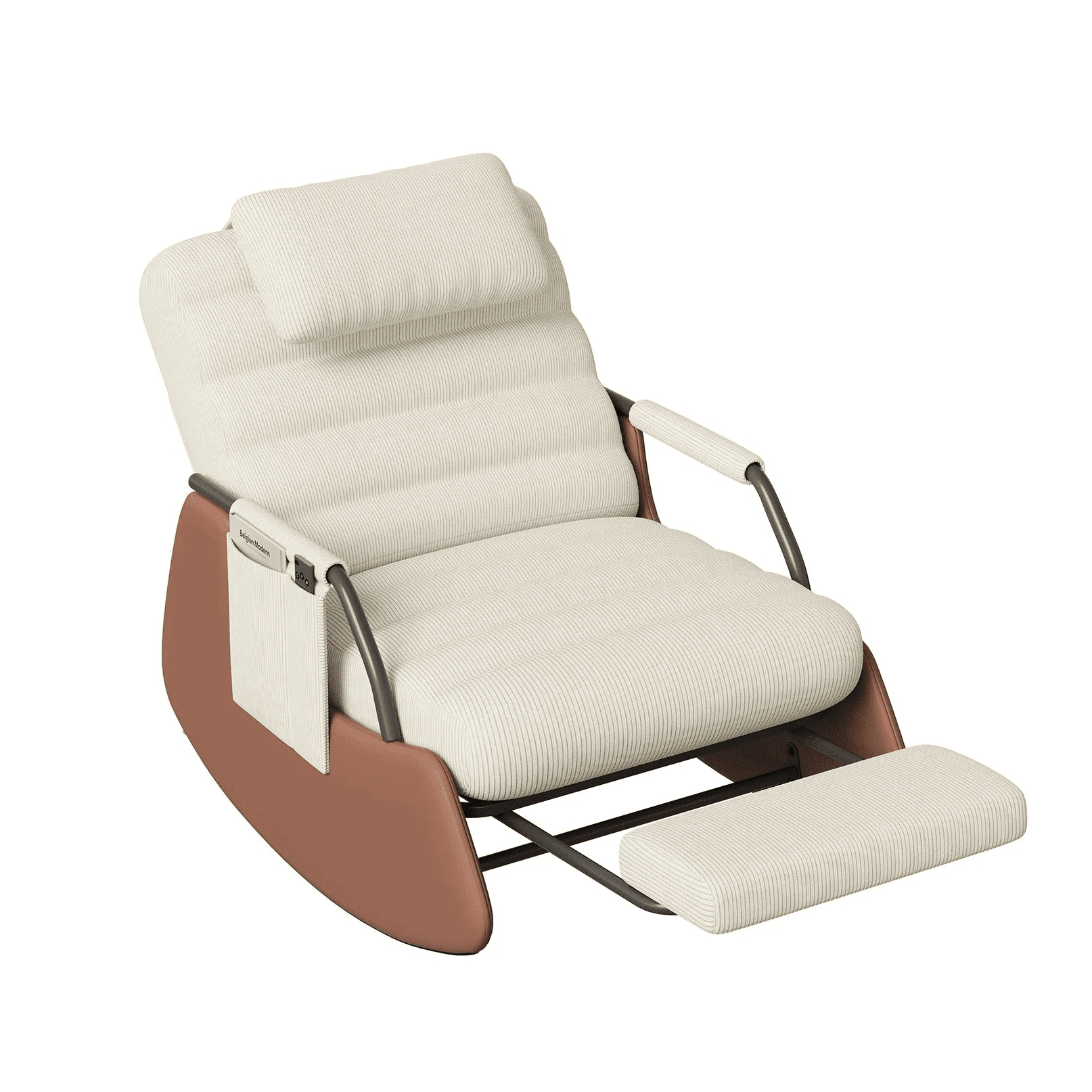 Fauteuil à bascule inclinable avec repose-pieds, design confortable, rembourré, en tissu doux, idéal pour la détente à la maison.