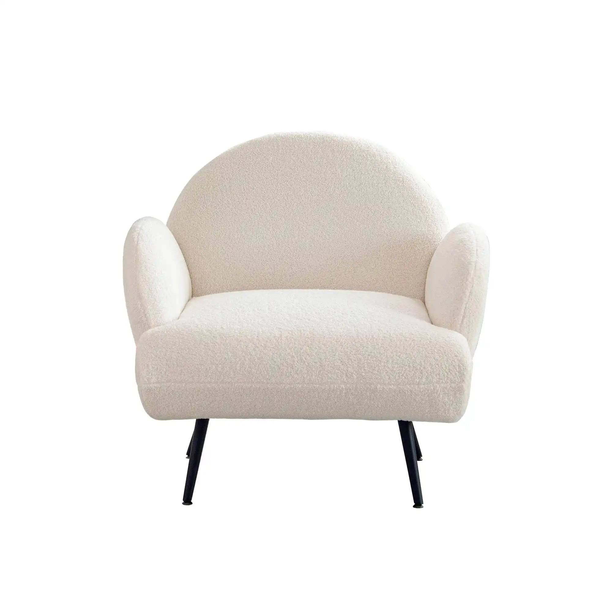 Fauteuil contemporain moderne en tissu gris clair, design épuré et pieds en bois clair, style élégant et confortable.