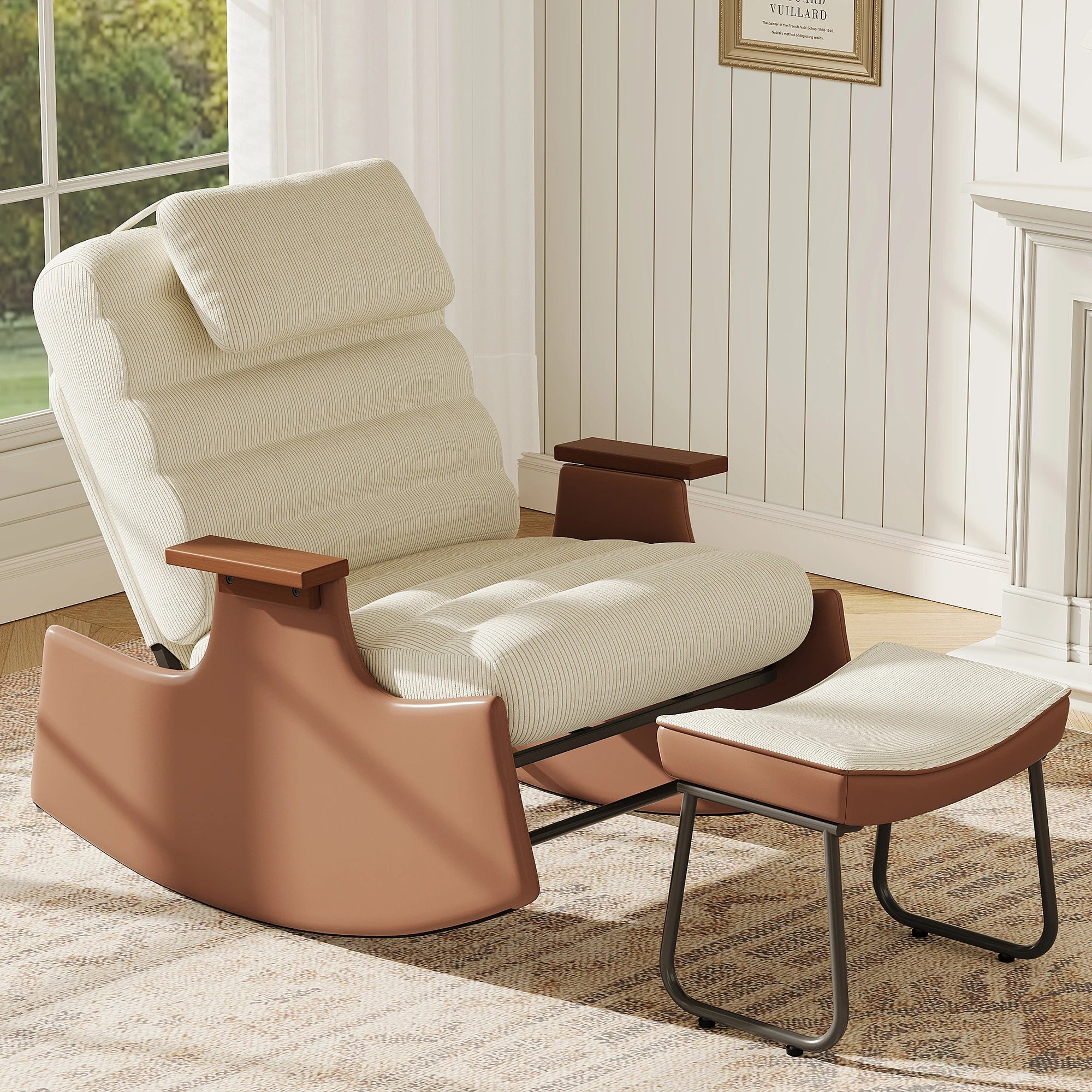 Fauteuil Rocking Chair Inclinable Velours Côtelé