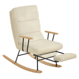 Fauteuil à bascule blanc avec repose-pied, confortable et élégant, idéal pour la détente à la maison.
