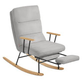 Fauteuil à bascule gris avec repose-pied, confortable et moderne, idéal pour la détente et le repos à la maison.