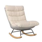 Fauteuil à bascule blanc en bois, style contemporain, avec coussin rembourré pour un confort optimal.