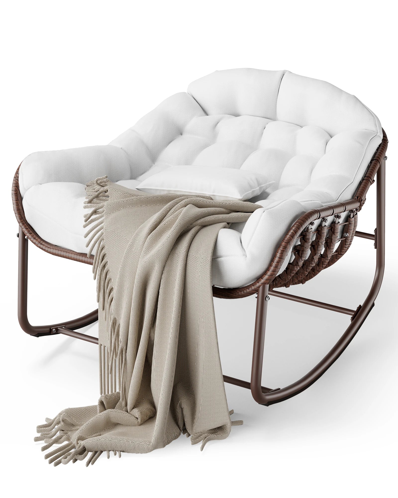 Fauteuil à bascule cocon en rotin blanc