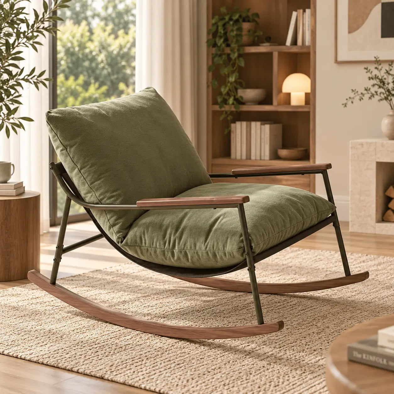 Fauteuil à bascule design en velours vert