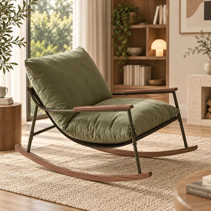 Fauteuil à bascule design en velours vert