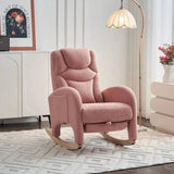 Fauteuil à bascule design rose de Cazamoon.com, assise confortable avec structure en bois et coussin rembourré.