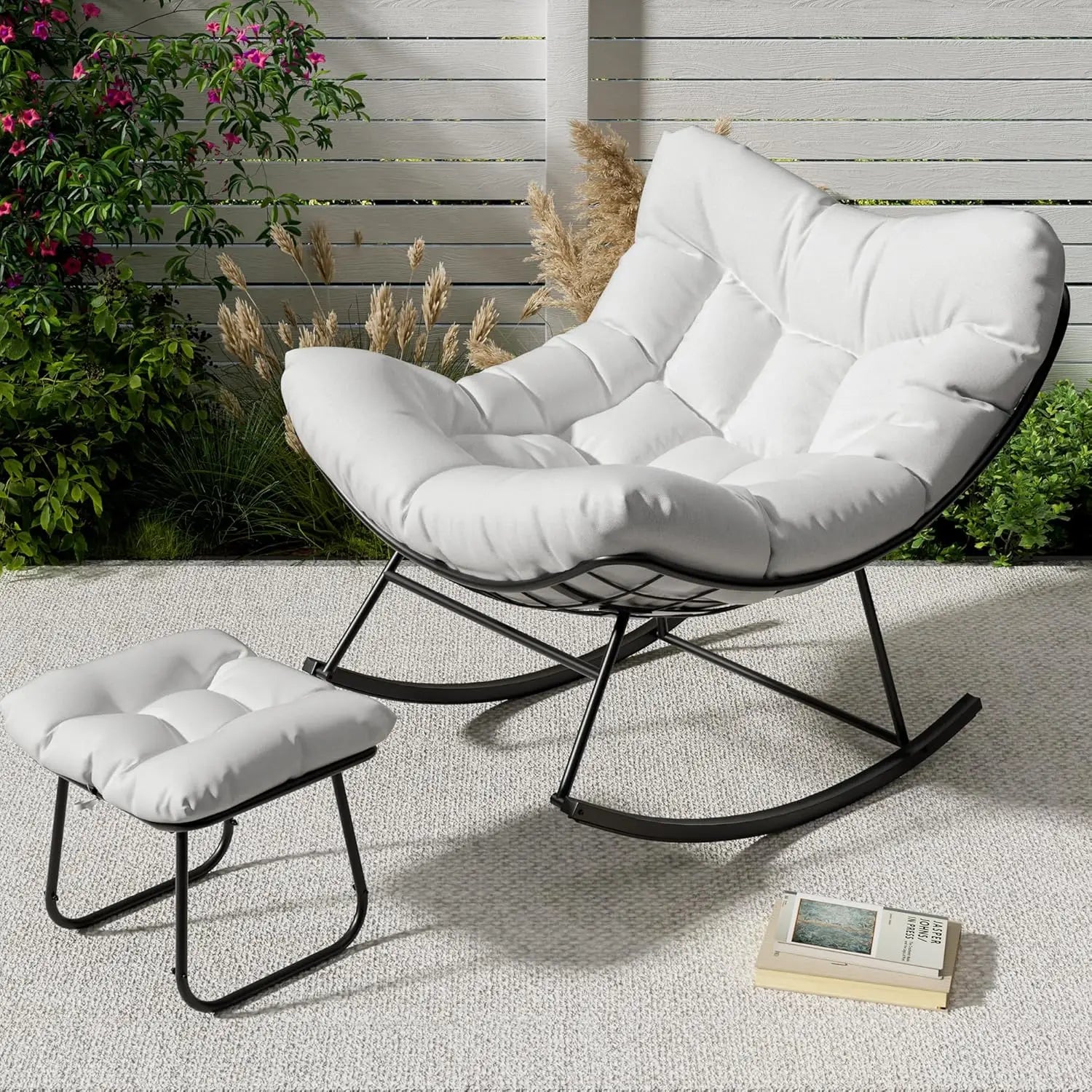 Fauteuil à bascule oversize avec repose-pieds blanc