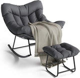 Fauteuil à bascule oversize avec repose-pieds gris