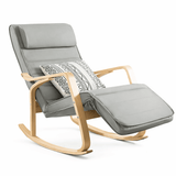 Fauteuil bascule tendance en tissu avec cadre en bois, style moderne et confortable, idéal pour le salon ou la chambre.