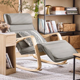 Fauteuil bascule tendance gris, en tissu confortable, idéal pour salon ou espace détente, design moderne et élégant.