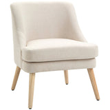 Fauteuil beige scandinave avec bois clair et coussin rembourré, style moderne et épuré, dans un intérieur lumineux.