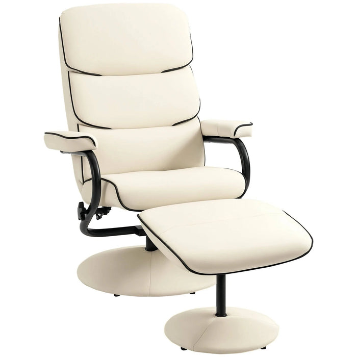 Fauteuil de relaxation avec pouf, siège rembourré confortable, inclinable, idéal pour salon ou chambre.