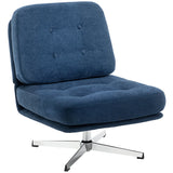 Fauteuil pivotant HOMCOM en tissu chenille bleu foncé, sans accoudoirs, avec large siège et jambes croisées, dimensions 70x87x84 cm.