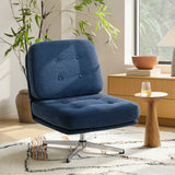 Chaise de salon pivotante HOMCOM en tissu chenille bleu foncé, sans accoudoirs, avec large siège et jambes croisées.
