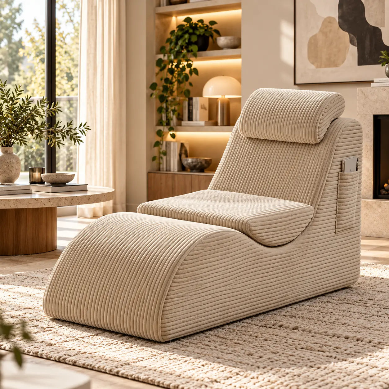 Fauteuil chaise longue en velours côtelé