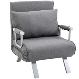 Fauteuil convertible gris avec coussin, repose-pieds
