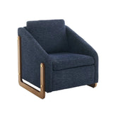 Fauteuil lounge moderne avec accoudoirs en bois et coussin arrière, chaise d'appoint pour salon, dimensions 73,5 cm, en pièce unique.