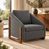 Fauteuil cube en chenille et bois gris