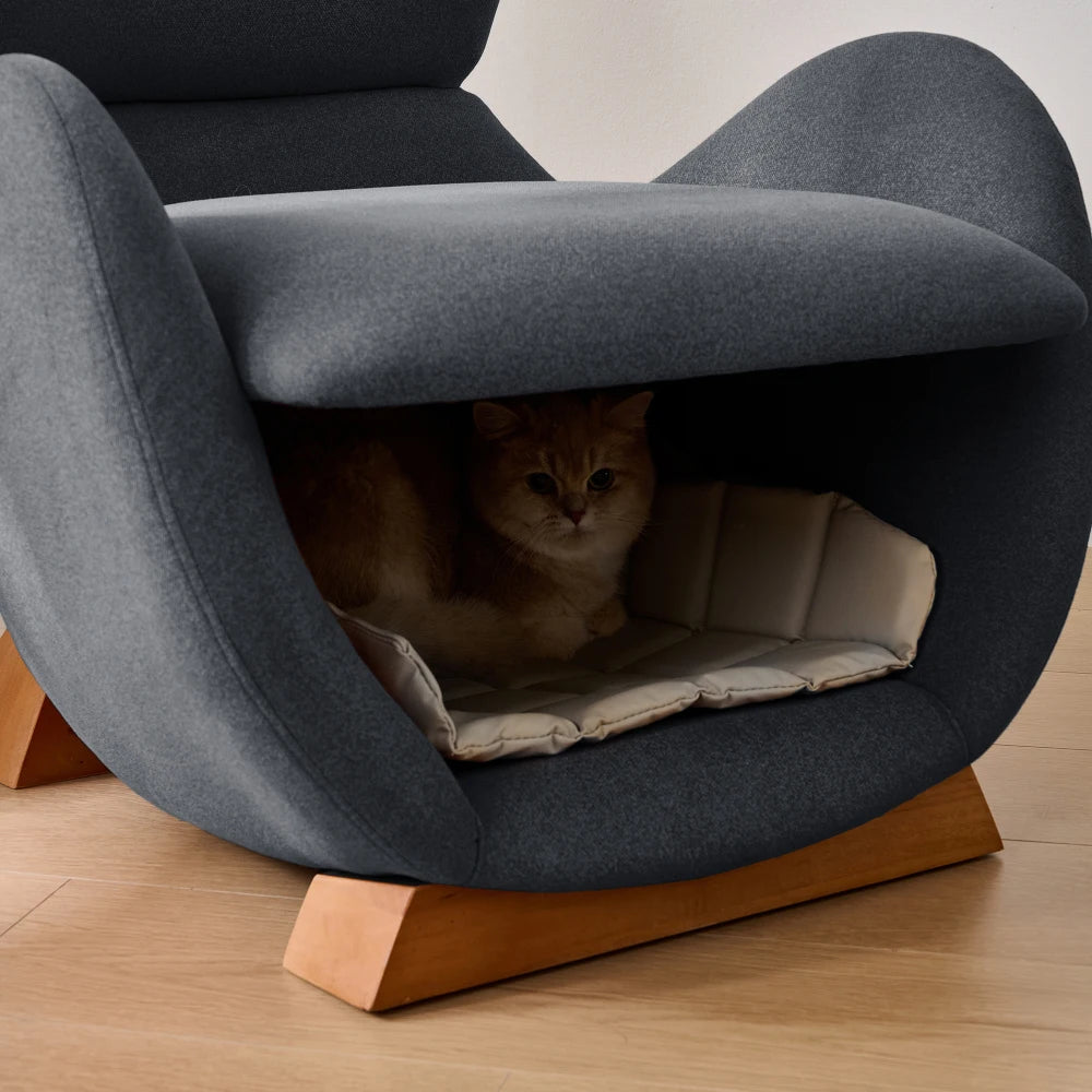 Fauteuil design avec niche pour chat gris