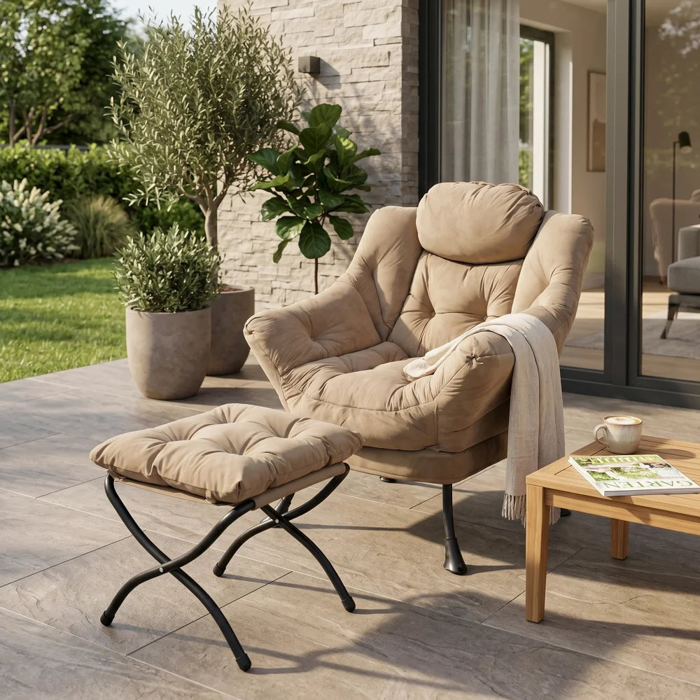 Fauteuil design avec repose-pied beige