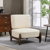 Fauteuil design bouclé et bois blanc