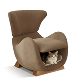 Fauteuil design marron avec niche pour chat,
