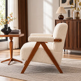Fauteuil en tissu bouclette et bois design beige