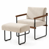Fauteuil en tissu coton et lin avec repose-pieds