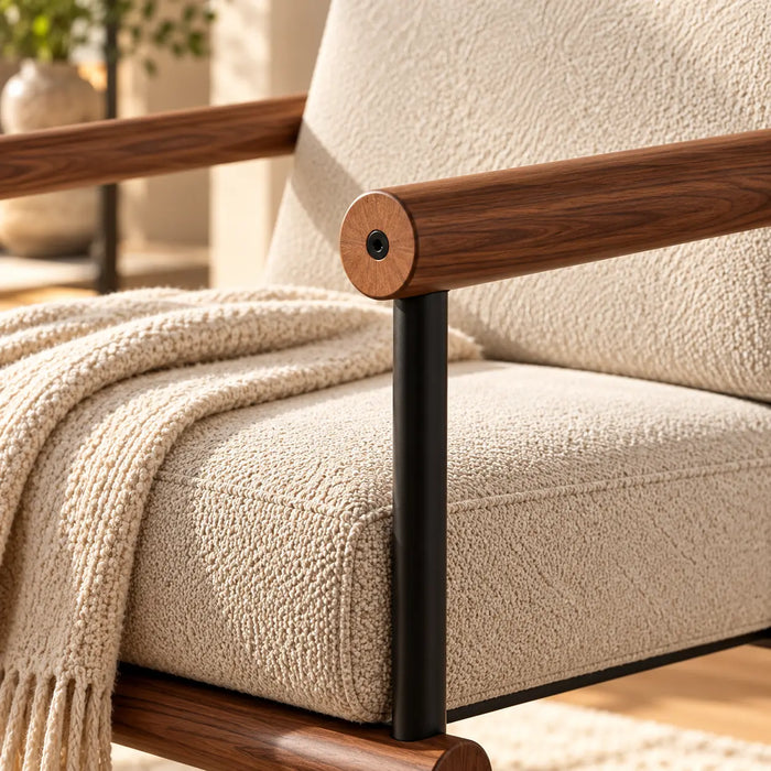 Fauteuil en tissu coton et lin beige