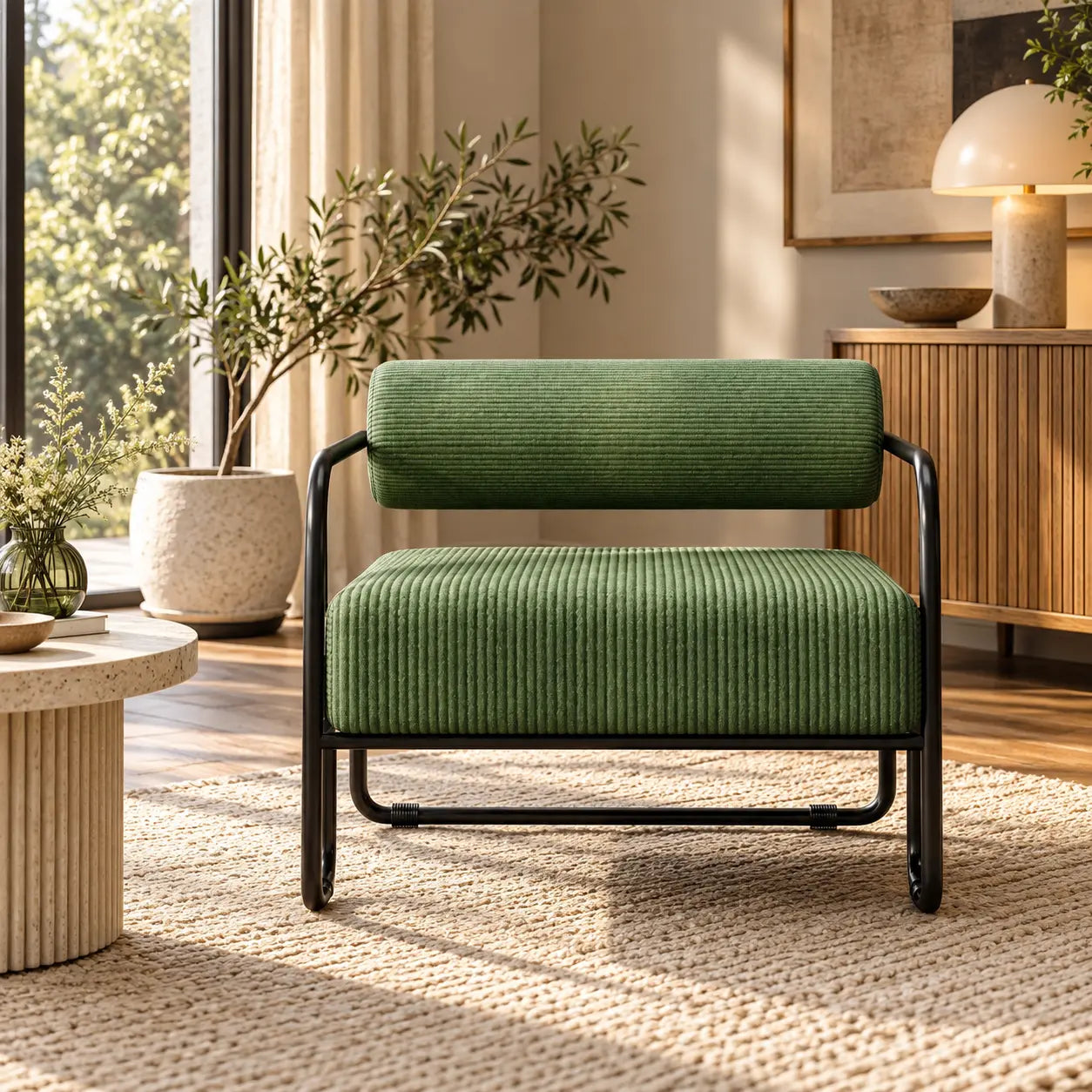 Fauteuil en velours côtelé tubulaire