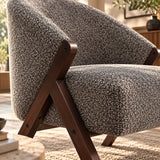 Fauteuil gris mid-century pieds en bois foncé