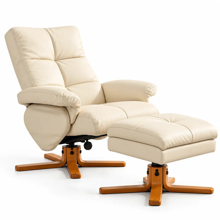 Fauteuil inclinable beige avec repose-pieds coffre