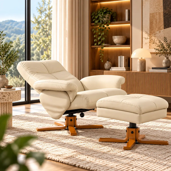 Fauteuil inclinable blanc avec repose-pieds coffre