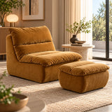 Fauteuil paresseux bas avec pouf orange