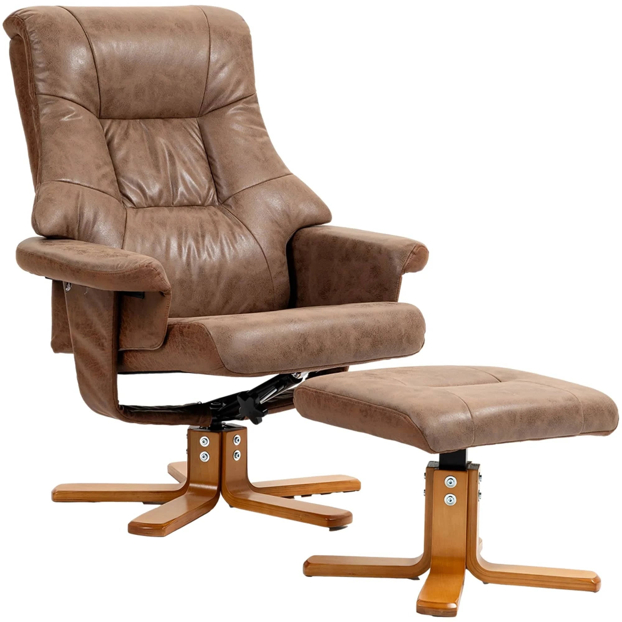 Fauteuil de relaxation pivotant avec repose-pieds Cazamoon.com, assise rembourrée et appuie-tête confortable, en tissu gris.