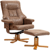 Fauteuil de relaxation pivotant avec repose-pieds Cazamoon.com, assise rembourrée et appuie-tête confortable, en tissu gris.