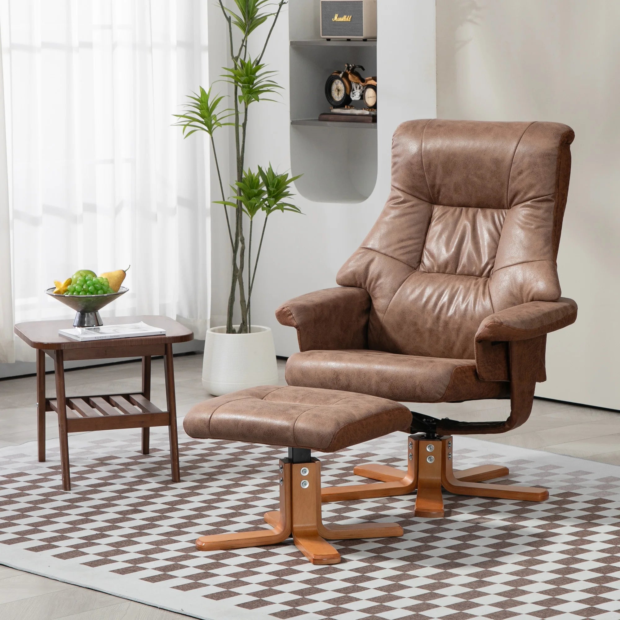 Fauteuil relaxation pivotant avec repose pieds cuir