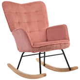 Fauteuil rocking chair rose en tissu avec accoudoirs, design confortable et élégant, idéal pour le salon ou la chambre.