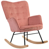 Fauteuil rocking chair rose en tissu avec accoudoirs, design confortable et élégant, idéal pour le salon ou la chambre.