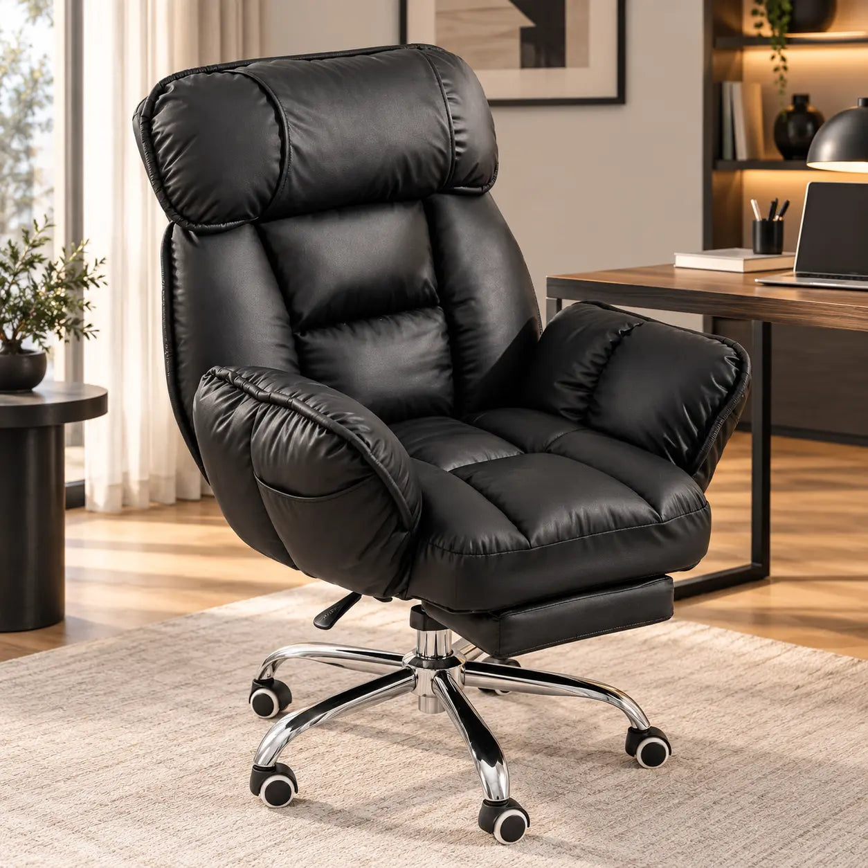 Fauteuil à roulettes en similicuir