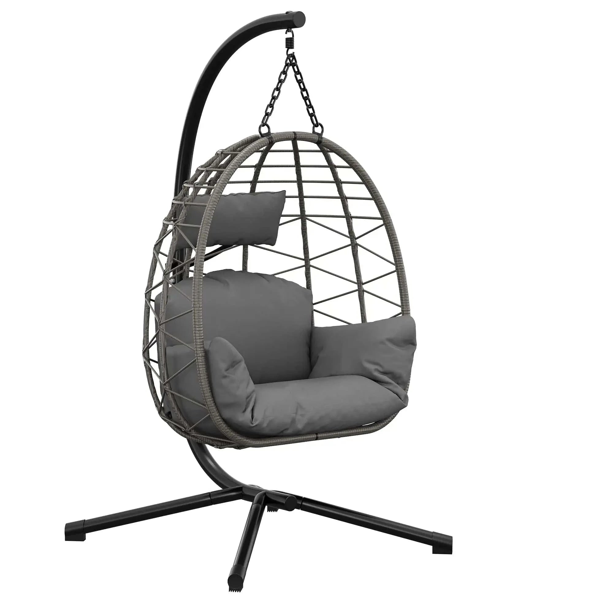 Fauteuil suspendu œuf en rotin avec pied, style naturel et élégant pour intérieur ou extérieur, par Cazamoon.com.