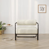 Chaise d'appoint moderne avec cadre en métal noir, assise en velours côtelé, style minimaliste pour salon.