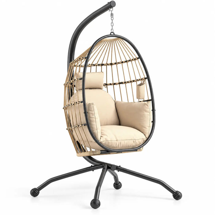 Fauteuil œuf suspendu tressée beige
