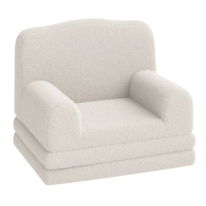 Fauteuil enfant convertible Cazamoon.com en tissu coloré, montrant la structure compacte et le design moderne adapté aux enfants.