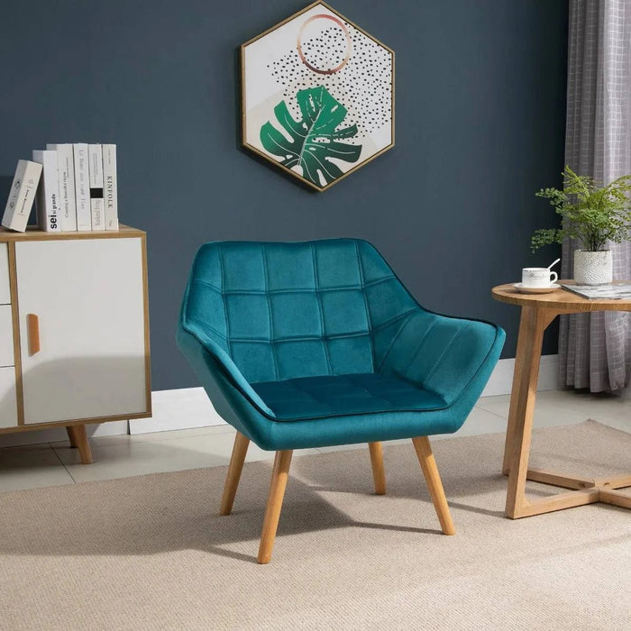 Fauteuil design relax en tissu gris clair avec structure en bois, confortable et moderne pour salon ou espace de détente.