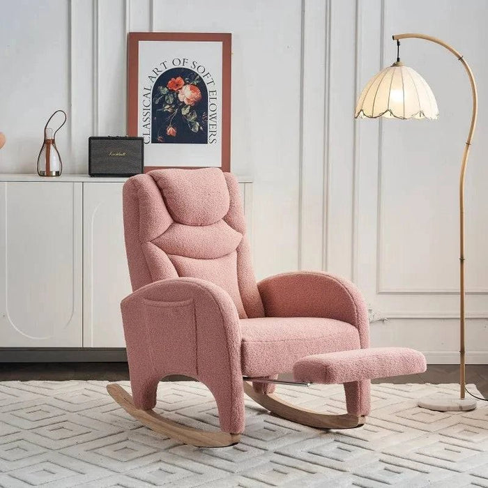 Chaise berçante design Cazamoon avec structure en bois et coussin rembourré, idéale pour se détendre dans un salon moderne.