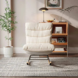 Chaise à bascule blanche Cazamoon.com avec coussin beige, fauteuil confortable pour la relaxation et la détente.