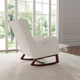 Fauteuil à bascule en bois confortable de Cazamoon.com, avec coussin rembourré pour une assise relaxante.